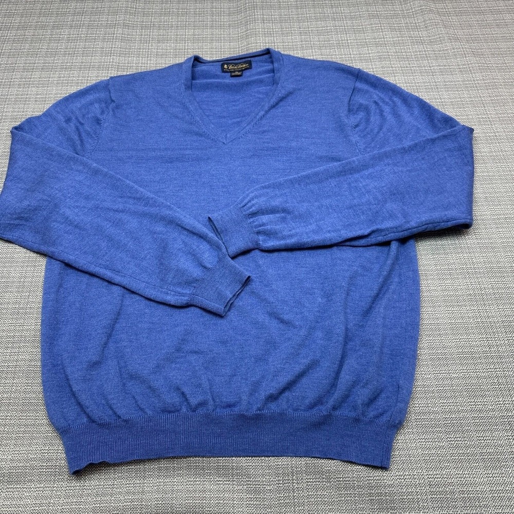 Brooks Brothers Sweater Mens XL Blue Pullover V Neck‎ Merino Wool Comfort